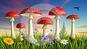 Red Fly Agaric Mushroom and Poisonous Forest Toadstool Vector Set