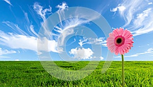 High resolution 3d green grass over a blue sky banner with white clouds as background