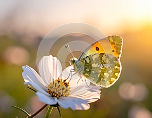 a phalantha phalantha butterfly perched on a blooming flower