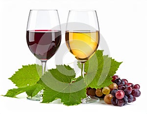 Red and white wine on white background.