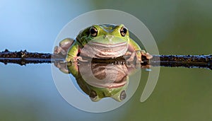 Dumpy frog reflections in water, Tree frog
