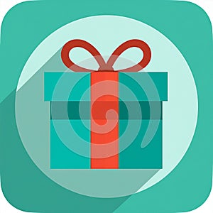 Gift Box Flat Icon with long shadow
