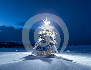 Snow Covered Christmas Tree stands out brightly in. This Snow Covered Christmas Tree