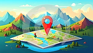 Map with pointer icon. Flat design style
