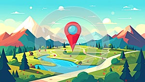 Map with pointer icon. Flat design style