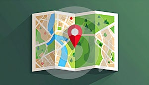 Map with pointer icon. Flat design style