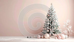 A simple and elegant Christmas tree design with soft decorations and decorative background
