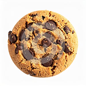 Chocolate chips cookie isolated on white with selective focus
