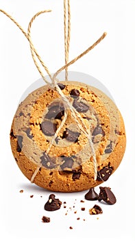 Chocolate chips cookie isolated on white with selective focus