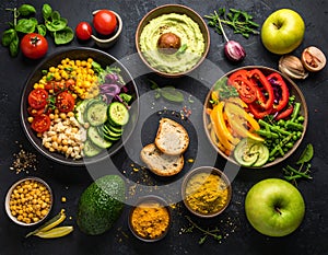 Assortment of fresh vegetables displayed on a dark surface