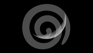 Crescent Moon in Night Sky, Black Background, Space