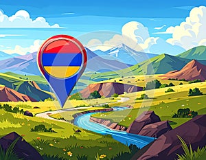 Armenian flag map pointer layout. Vector illustration.