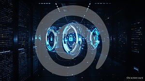 Data Security Concept Digital Cybersecurity, Server Room, Network Protection