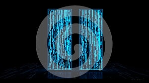 Abstract Digital Columns with Binary Code, Futuristic Data Visualization