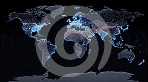 Global Network Connections Map, Digital World Data Visualization, Abstract Technology