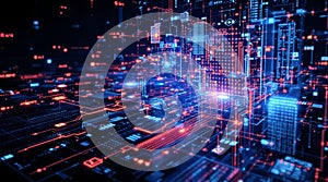 Abstract Digital Cityscape Futuristic Technology, Data Visualization Background