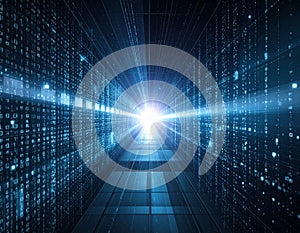 Digital-themed image featuring a tunnel with binary code