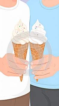 Illustration of a couple hold ice cream