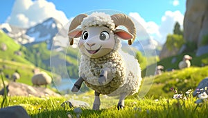 Cartoon sheep with horns standing on hind legs