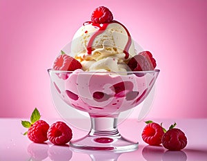 Create a soft serving surface using kola, use a high-clarity glass with raspberry