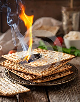 Small fire burning chametz