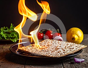 Small fire burning chametz
