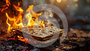 Small fire burning chametz