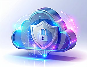 Secure Cloud Computing Icon with Digital Network and Lock