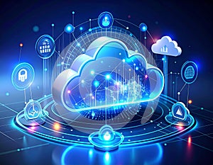 Digital Cloud Computing Network with Futuristic Icons