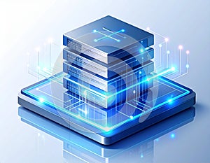 Futuristic Data Server Stack with Glowing Connections