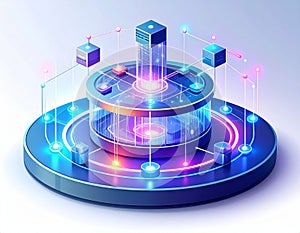 Futuristic Data Hub with Connected Nodes
