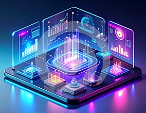 Futuristic Digital Data Visualization and Analytics Interface