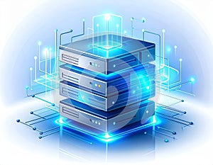 Futuristic Server Rack with Glowing Data Connections