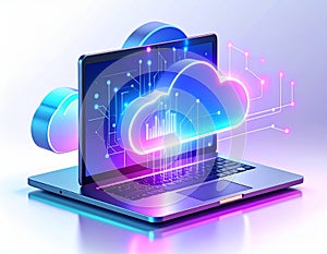 Digital Cloud Computing Concept with Laptop and Network Connections