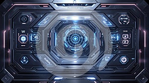 Futuristic Sci-Fi HUD Interface Digital Display with Blue Glowing Elements