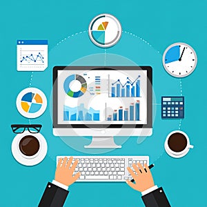 Flat design vector-style image of data analytics