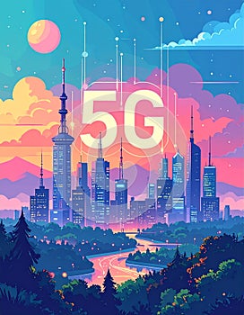 Flat design vector-style image of 5 g data
