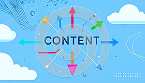 The colored arrows pointing to the content word at the center of the black cement wall