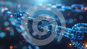 Digital Blockchain Chain with Binary Code and Glowing Particles