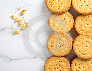 Stack of Round Crackers on Marble Surface