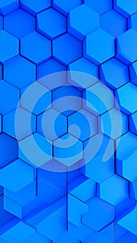 Abstract blue hexagonal pattern background, 3D render of geometric shapes