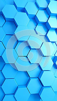 Abstract blue hexagonal pattern background, geometric 3D render, modern design