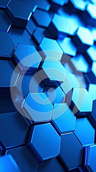 Abstract blue hexagonal pattern, 3D render of geometric design, modern background