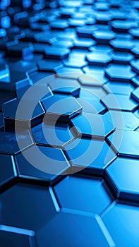 Abstract blue hexagonal pattern with depth and texture for digital backgrounds.