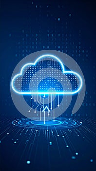 Abstract cloud computing concept with digital data and circuit board design against a blue background