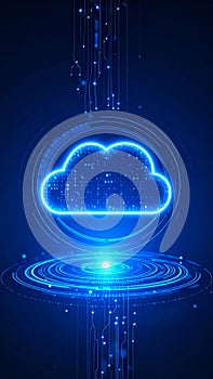 Abstract cloud computing concept with glowing digital data and network connections