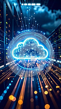 Abstract cloud computing data center digital illustration showcasing technology and connectivity