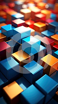 Abstract 3D rendering of colorful cubes in a repeating pattern, geometric background