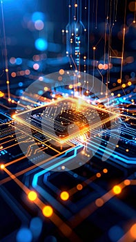 Abstract Digital Circuitry with Glowing Processor and Data Flow