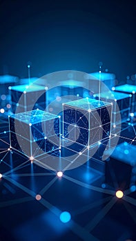 Abstract digital cubes connected by lines, representing data flow and technology